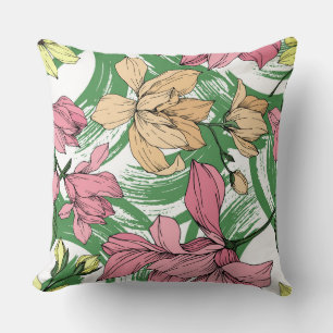 Big brush painting greenery background Magnolia Cushion