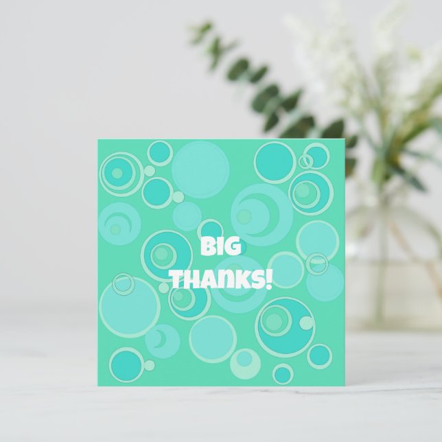 Big Bubblegum Bubbles Everywhere Teal Thank You Card (Standing Front)