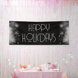 Big Bubbles Bokeh Black Happy Holidays Banner