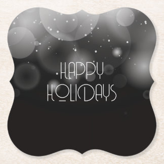 Big Bubbles Bokeh Black Happy Holidays Paper Coaster