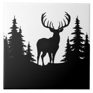 Big Buck Among Pine Tree Vector Ceramic Tile