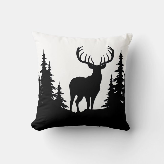 Big Buck Among Pine Tree Vector  Cushion (Front)