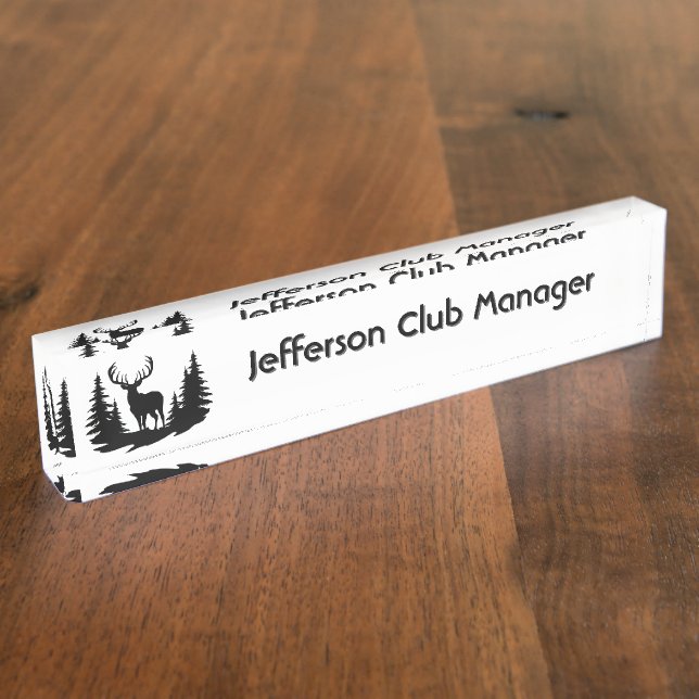 Big Buck Among Pine Tree Vector Personal Name  Nameplate (Side)