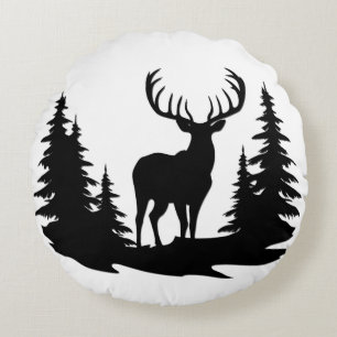Big Buck Among Pine Tree Vector  Round Cushion