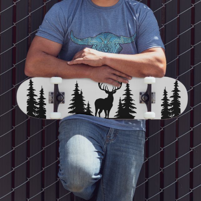 Big Buck Among Pine Tree Vector  Skateboard (Outdoor 3)