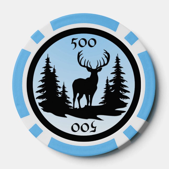Big Buck Among Pine Trees Add Amount Blue Poker Chips (Back)