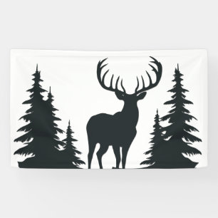 Big Buck Among Pine Trees Vector Banner