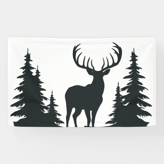 Big Buck Among Pine Trees Vector  Banner (Horizontal)
