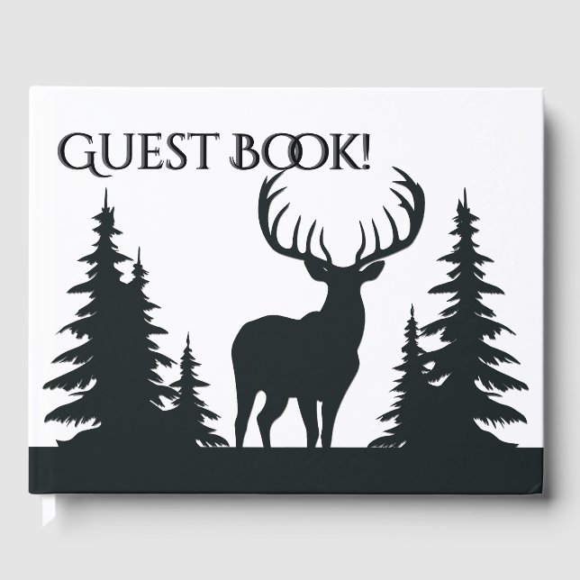 Big Buck Among Pine Trees Vector Custom Text Date Guest Book (Front)