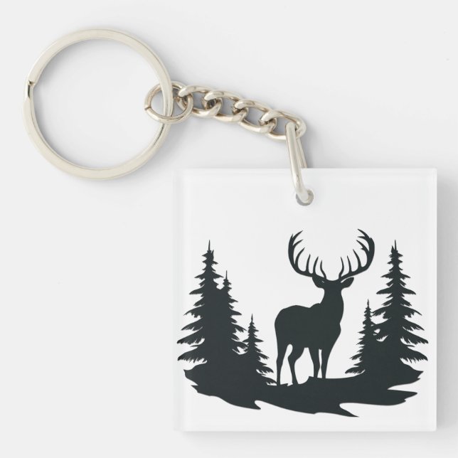 Big Buck Among Pine Trees Vector  Key Ring (Front)