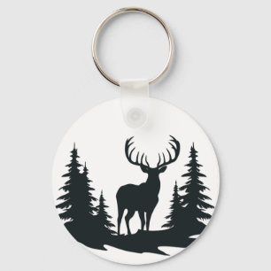 Big Buck Among Pine Trees Vector  Key Ring