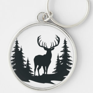Big Buck Among Pine Trees Vector  Key Ring