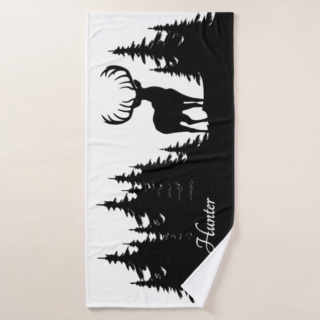 Big Buck Among Pine Trees Vector Name Bath Towel (Bath Towel)