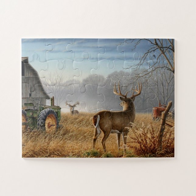 Big Buck  Deer Showdown On The Farm Jigsaw Puzzle (Horizontal)