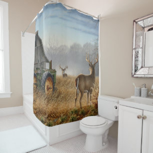 Big Buck Deer Showdown On The Farm Shower Curtain