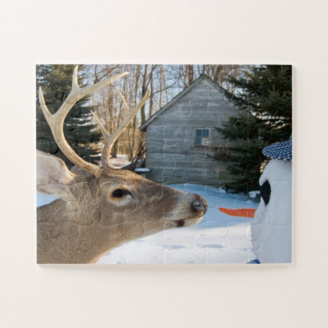 big buck deer with snowman jigsaw puzzle (Horizontal)