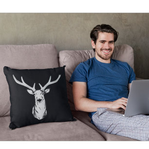 Big Buck Silver Deer Black Modern Men's Cushion