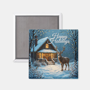 Big Buck Snowy Christmas Visit Personal Greeting Magnet