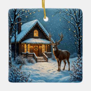 Big Buck's Snowy Christmas Visit Ceramic Ornament