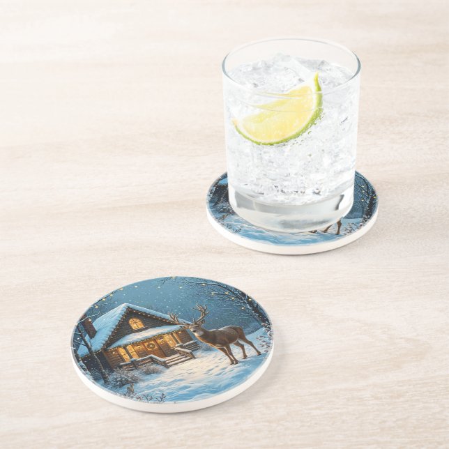  Big Buck's Snowy Christmas Visit Coaster (Side)