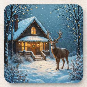Big Buck's Snowy Christmas Visit Coaster