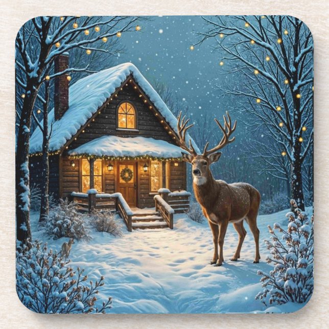  Big Buck's Snowy Christmas Visit Coaster (Front)