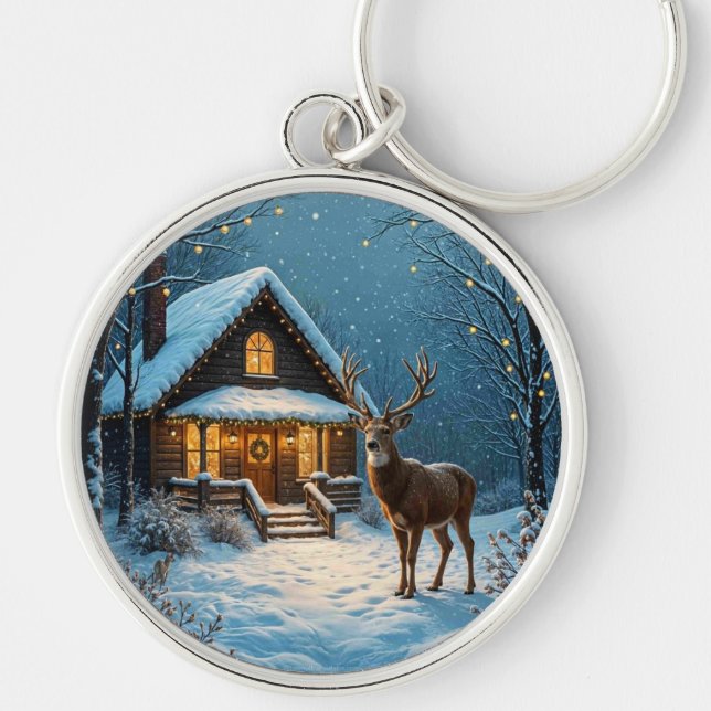  Big Buck's Snowy Christmas Visit Key Ring (Front)