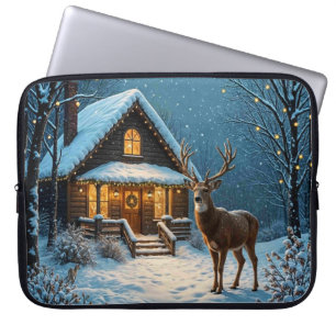 Big Buck's Snowy Christmas Visit Laptop Sleeve