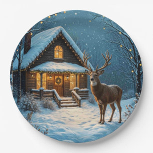 Big Buck's Snowy Christmas Visit Paper Plate