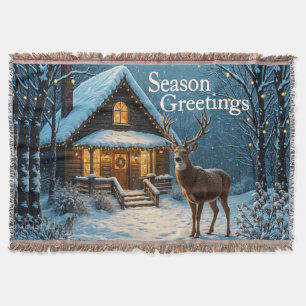  Big Buck's Snowy Christmas Visit Personal Throw Blanket