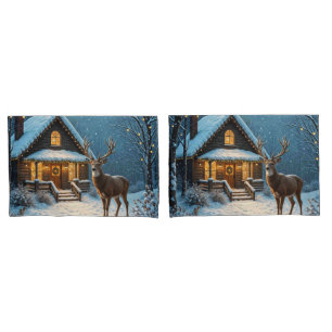 Big Buck's Snowy Christmas Visit Pillowcase