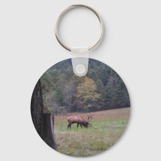 Big Bull Elk in the Autumn purple grass Key Ring