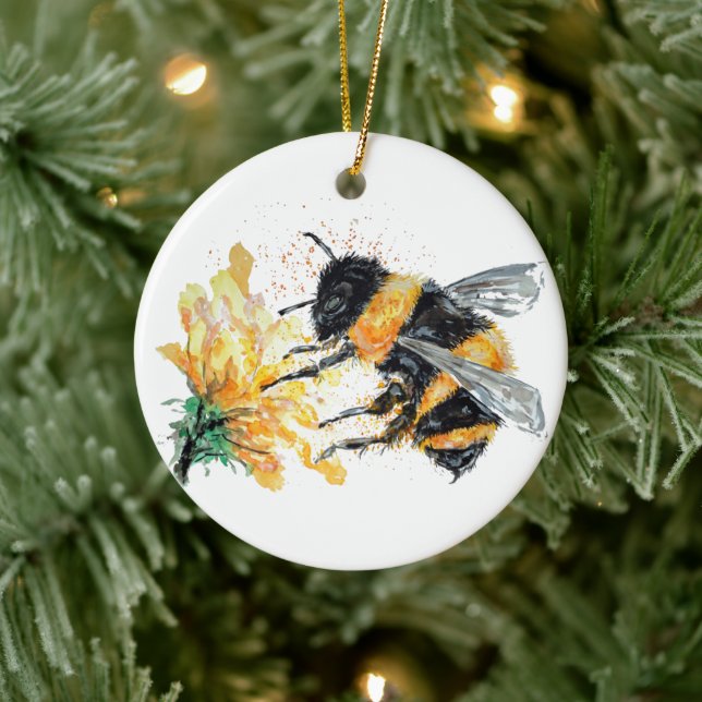 Big Bumble Bee collecting Pollen Ceramic Ornament (Tree)
