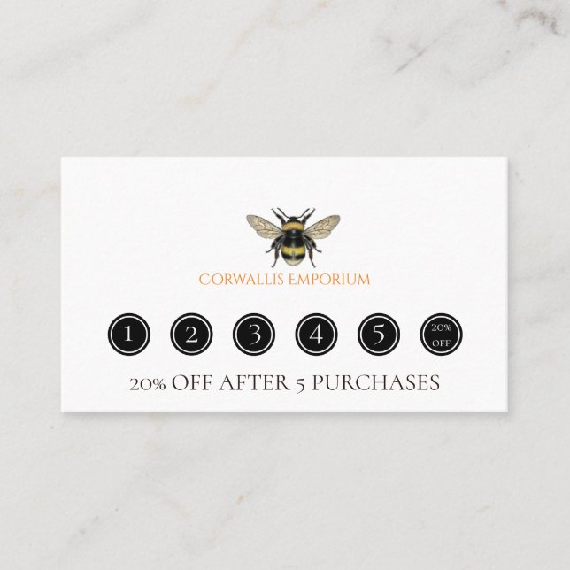 Big Bumble Bee Honey Products Apiary Beekeeper Loyalty Card (Front)