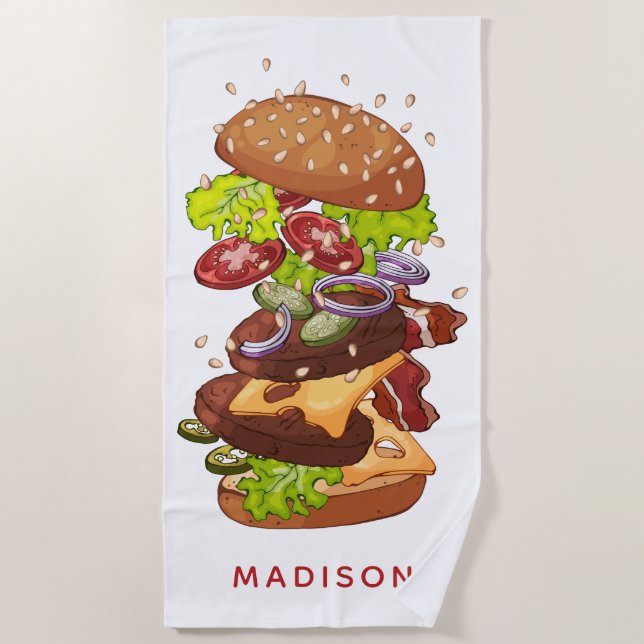Big Burger custom name beach towel (Front)