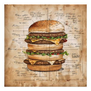 Big Burger Old-School Diagram Photo Print