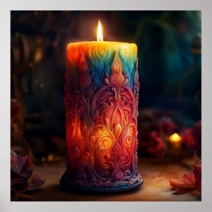 Big candle with vibrant colours poster