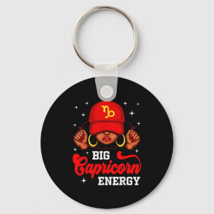 Big Capricorn Energy Black Woman With Red Cap Zodi Key Ring