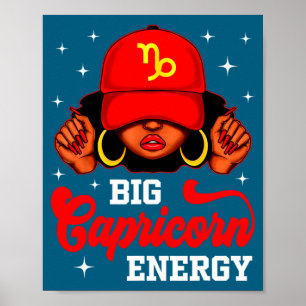 Big Capricorn Energy Black Woman With Red Cap Zodi Poster