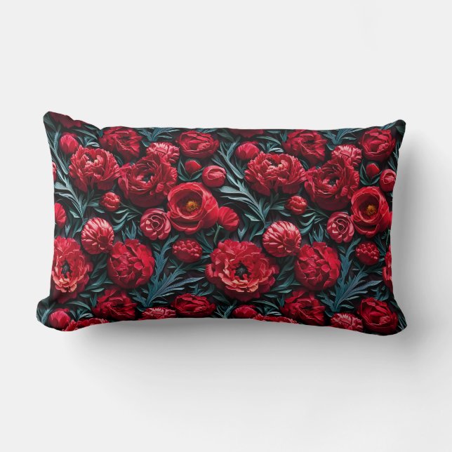 Big Carmine Red Peonies Throw Pillow (Front)