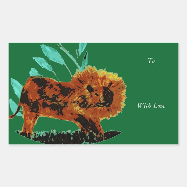 Big Cat Animal Art Lion Custom Rectangular Sticker (Front)