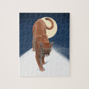 Big Cat In The Winter Snow - Mountain Lion Jigsaw Puzzle
