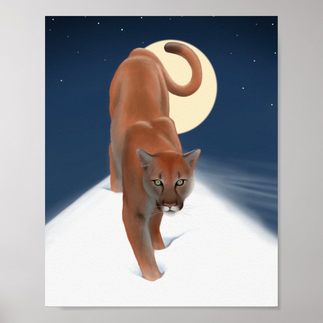Big Cat In The Winter Snow - Mountain Lion Poster (Front)