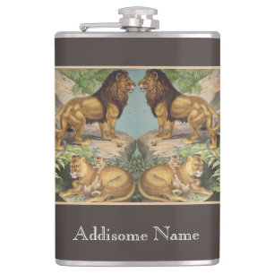 Big Cat Lions Tigers, Leopards, Animals Print Hip Flask