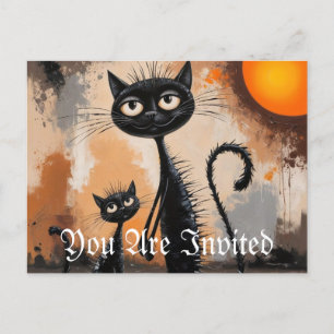 Big Cat Little Cat Halloween  Invitation Postcard