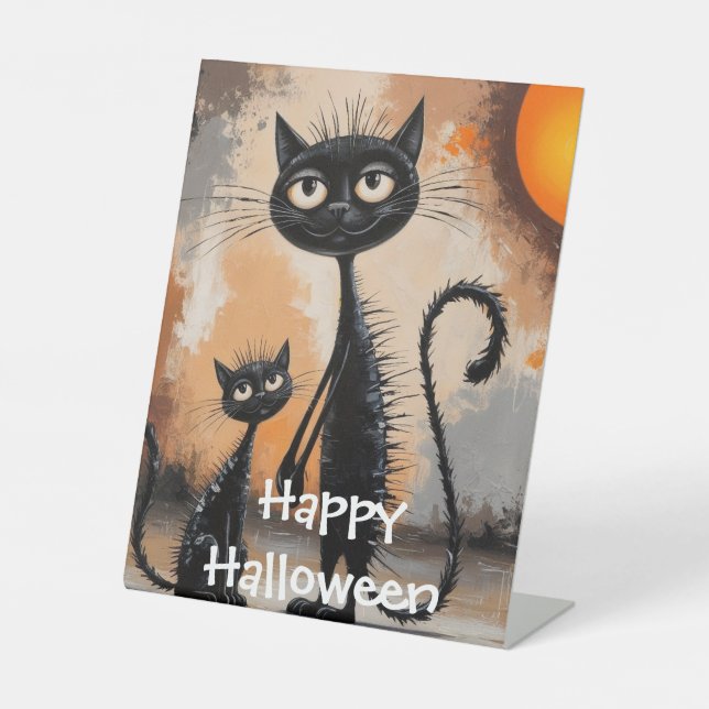 Big Cat Little Cat Halloween Pedestal Sign (Front)