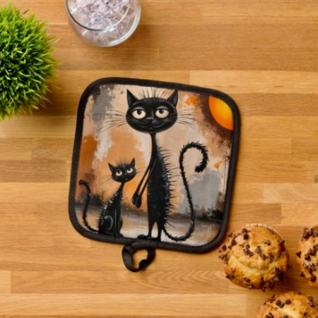 Big Cat Little Cat Halloween  Pot Holder (Pot Holder Full rubber protection cover no slip silicon hanging loop. 

)