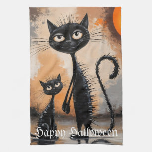Big Cat Little Cat Halloween Tea Towel