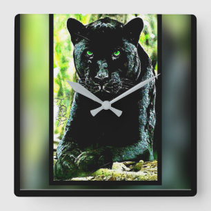 Big Cat Models: Green Eyed Black Panther Square Wall Clock