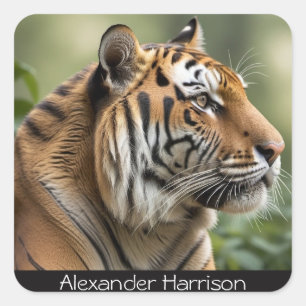 Big Cat Safari Wildlife Picture Personalised Tiger Square Sticker